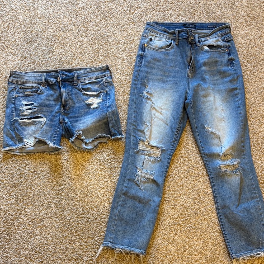 Distressed Blue Women's Jeans- Judy Blue and American eagle shorts bundle